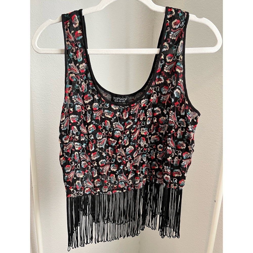 Topshop Embroidered Fringe Top